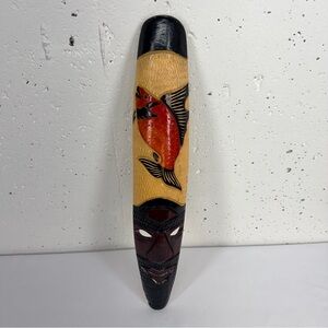 Hand Carved African Jamaican Tribal Fish Warrior Mask Hanging Wall Art 19”